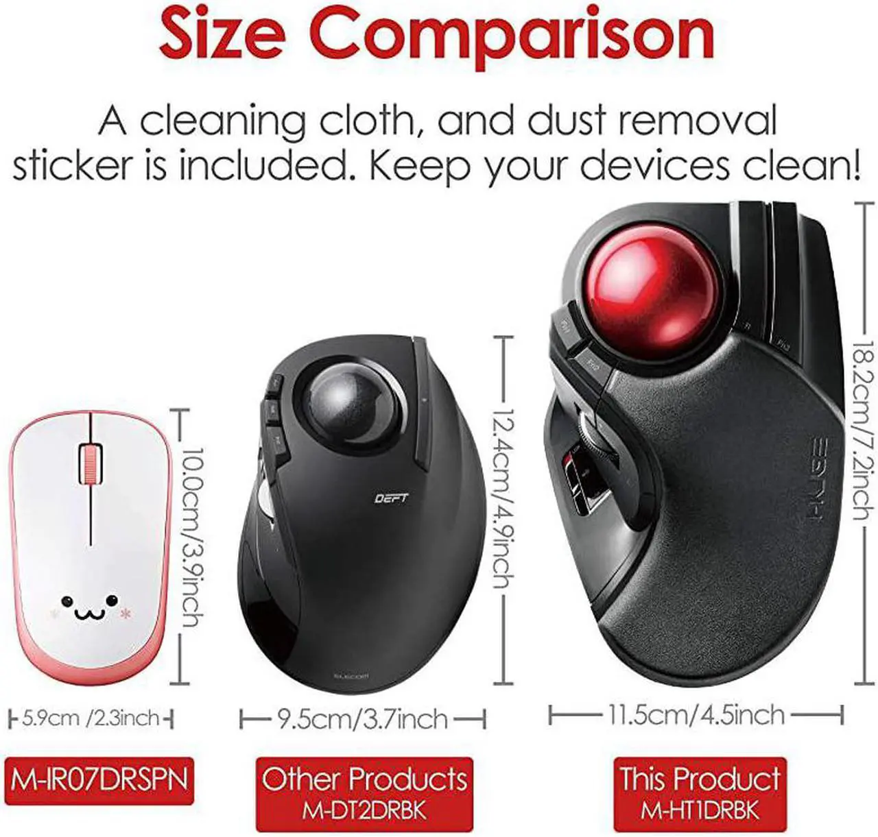 Alt view image 7 of 7 - 24GHz Wireless Fingeroperated Large size Trackball Mouse 8Button Function with Smooth Tracking Precision Optical Gaming Sensor MHT1DRBK
