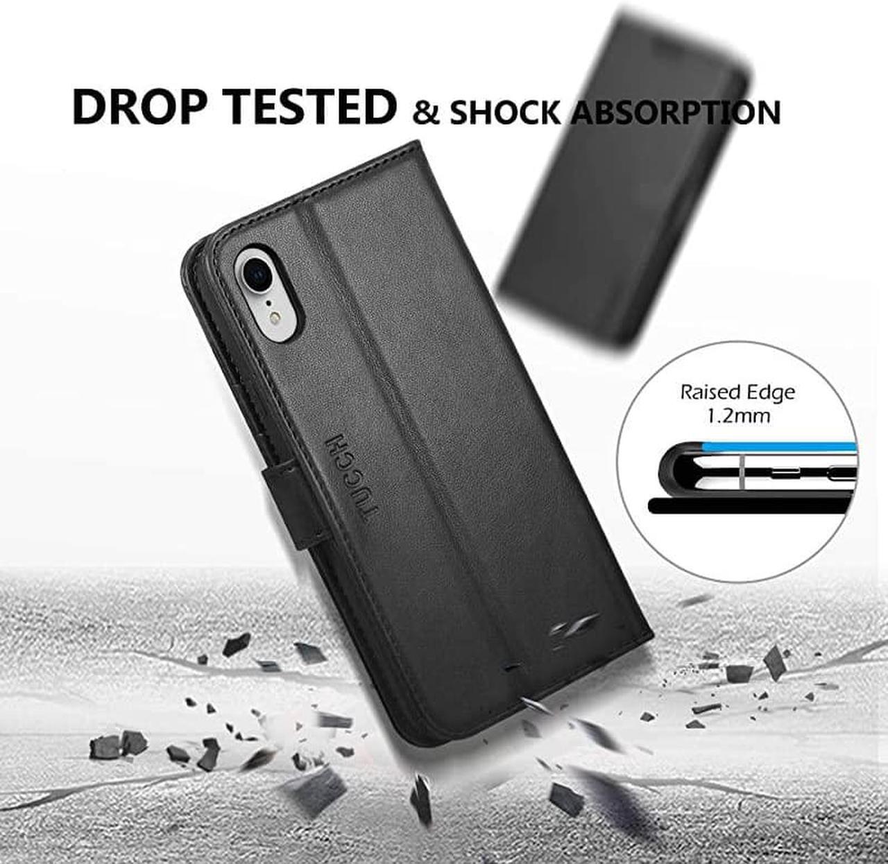 Alt view image 6 of 7 - iPhone XR Wallet Case iPhone XR Case Premium PU Leather Flip Cover Shockproof TPU Shell with Stand RFID Blocking Credit Card Slot Wireless Charging Compatible with iPhone XR 61 Black