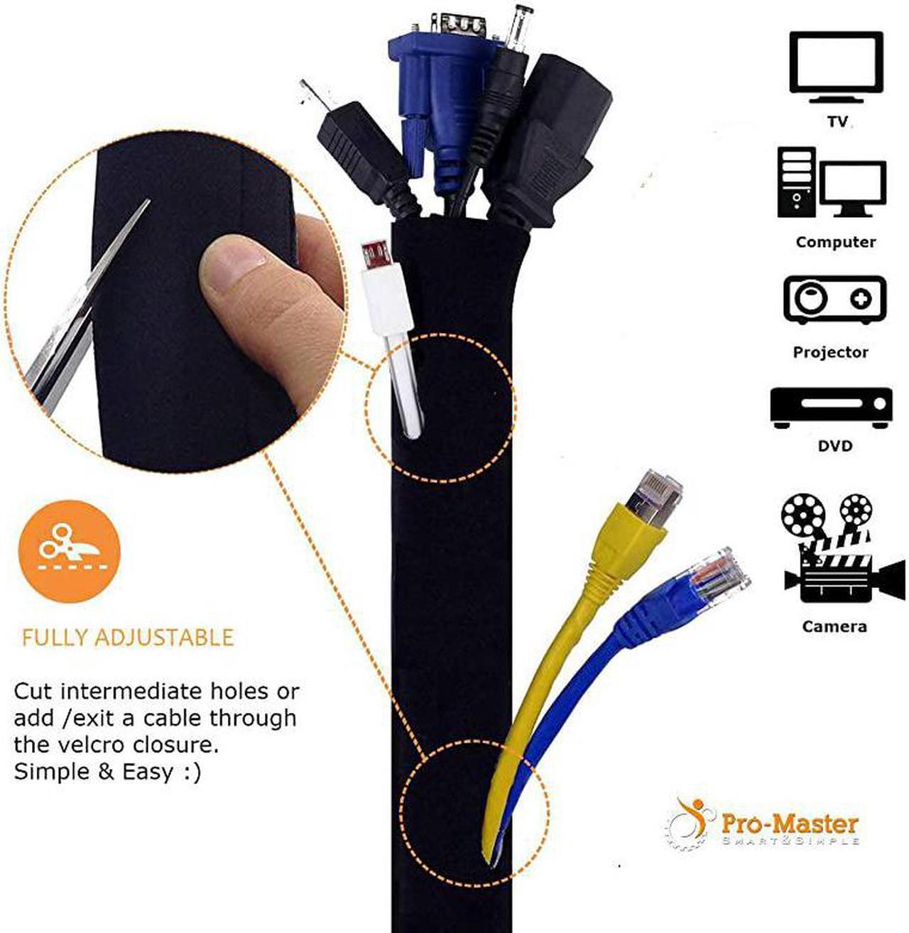 Alt view image 5 of 7 - Design PREMIUM 63 Cable Management Sleeve Best Cords Organizer System for TV Computer Office Home Entertainment DIY Adjustable Black White Cord Sleeves Wire Cover Concealer Wrap