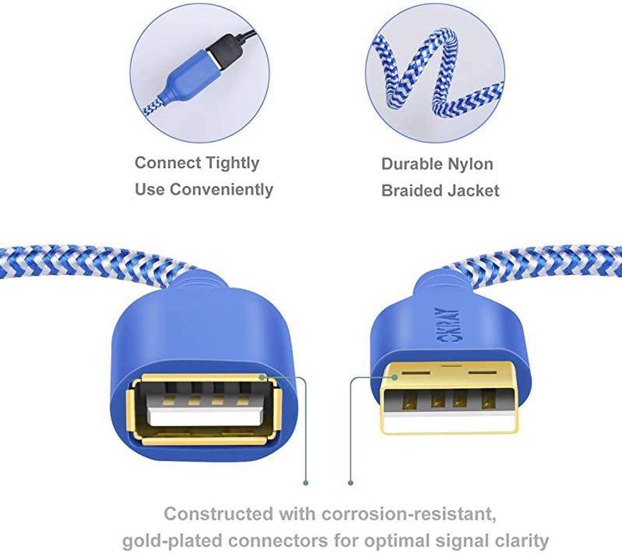 Alt view image 2 of 6 - USB Cable Extension  2 Pack 6 FT183M Braided USB Extender Type A Male to Female Extension Cord with GoldPlated for Keyboard Mouse Flash Drive Hard Drive Printer Game ControllerBlue Pink
