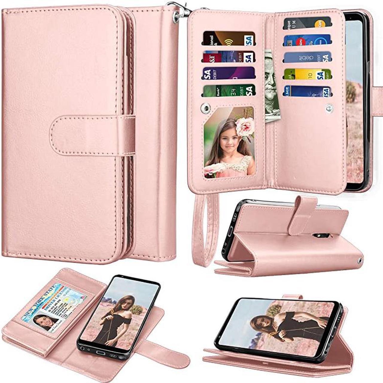 Main image of LG Stylo 5 Wallet Case, LG Stylo 5 Plus/Stylo 5 Case Wallet PU Leather with 9 Card Slots ID Credit Card Holder Folio Flip Magnetic Detachable Phone Case & Wrist Strap for LG Stylo 5-Rose Gold