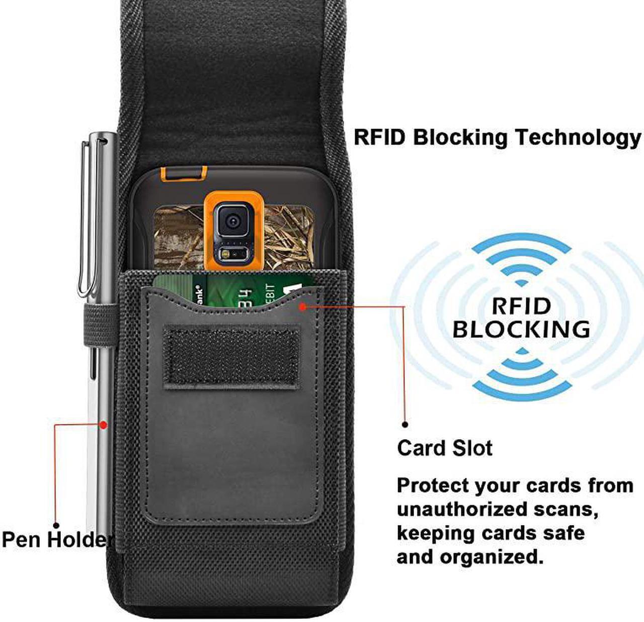 Alt view image 2 of 7 - Phone Holster for Samsung Galaxy S20 Ultra S20 Plus S10+ S9 S8 S7 J7 J3 A01 A11 A21 A51 A71 A10e A20 A30 A50 K51 Stylo 6 Nylon Cell Phone Belt Clip Holster Carrying Pouch w Card HolderBlack