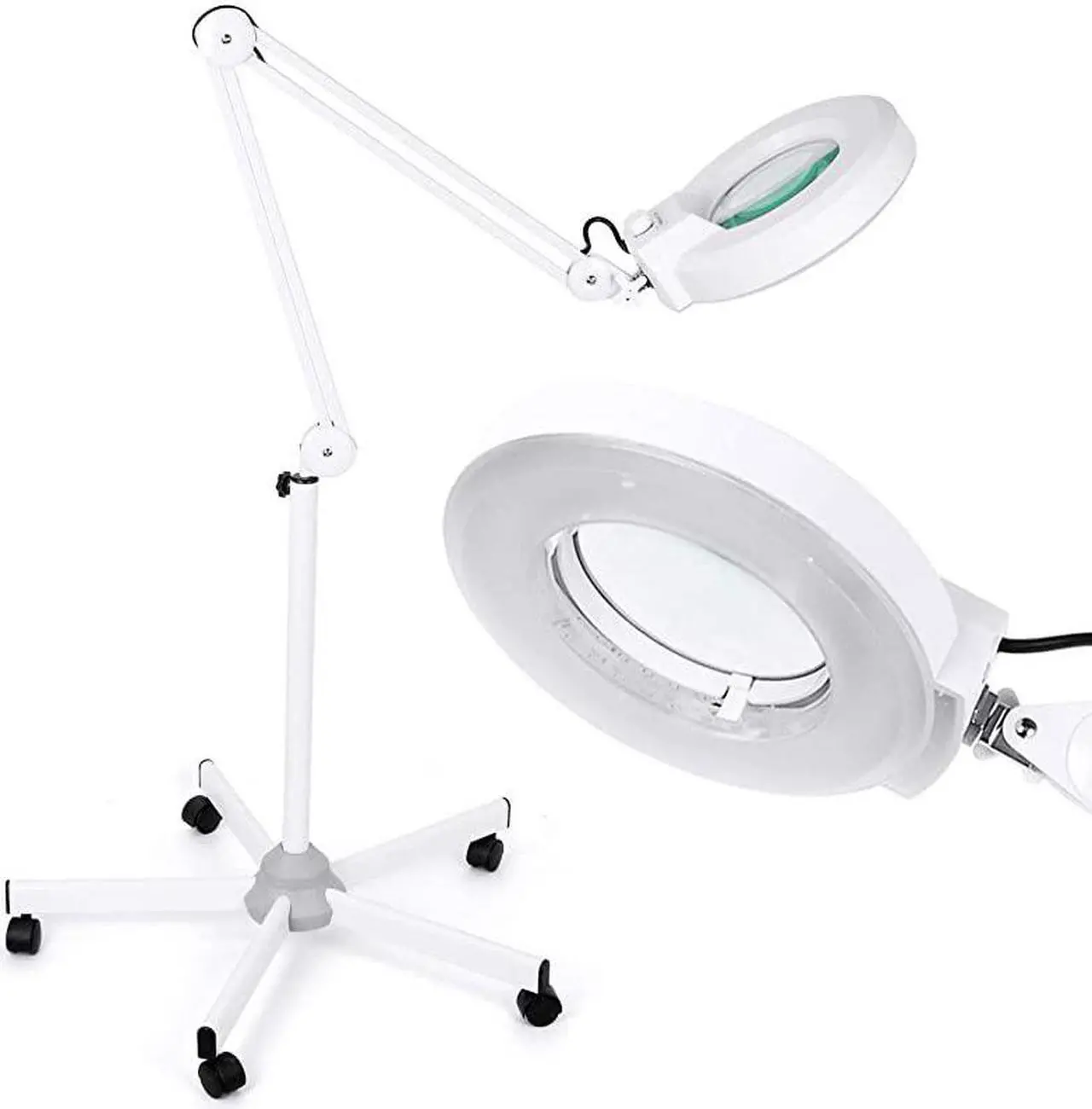Main image of Floor lamp with 5 Wheels Rolling Base for Estheticians - 1,500 Lumens LED Dimmable Light with Glass, 8-Diopter Lighted Magnifier for Reading, Crafts, Sewing, Close Work(5X)