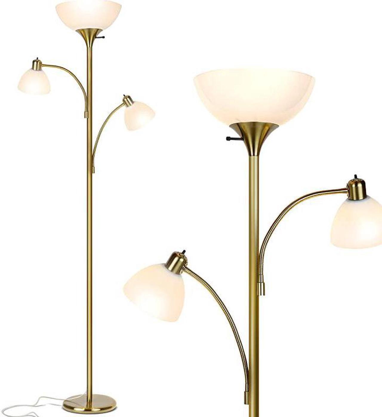 Main image of Sky Dome Double High Brightness Torchiere Floor Lamp with 2 Reading Lights for Living Rooms Bedrooms Replace Halogen Standing Lamps with Efficient LED Office Lighting Tall Black Pole