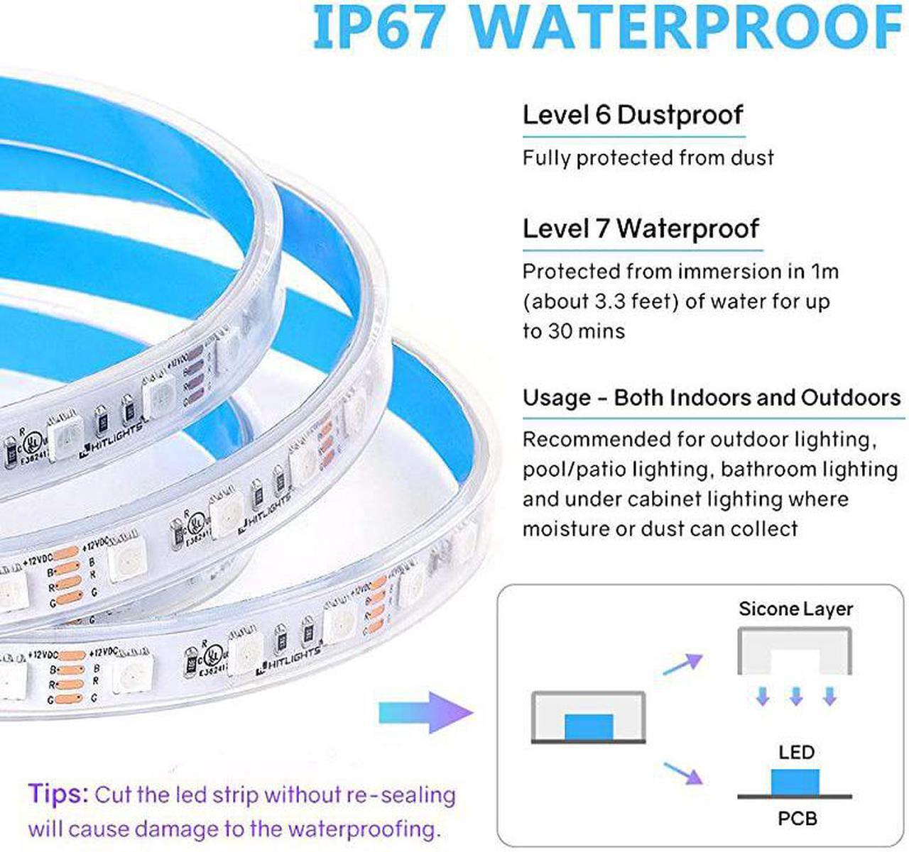 Alt view image 2 of 6 - LED Strip Lights IP67 Waterproof High Density 164ft 5000K Cool White LED Tape Light 600 LEDs 12V DC 5000 Lumens per Roll UL Listed