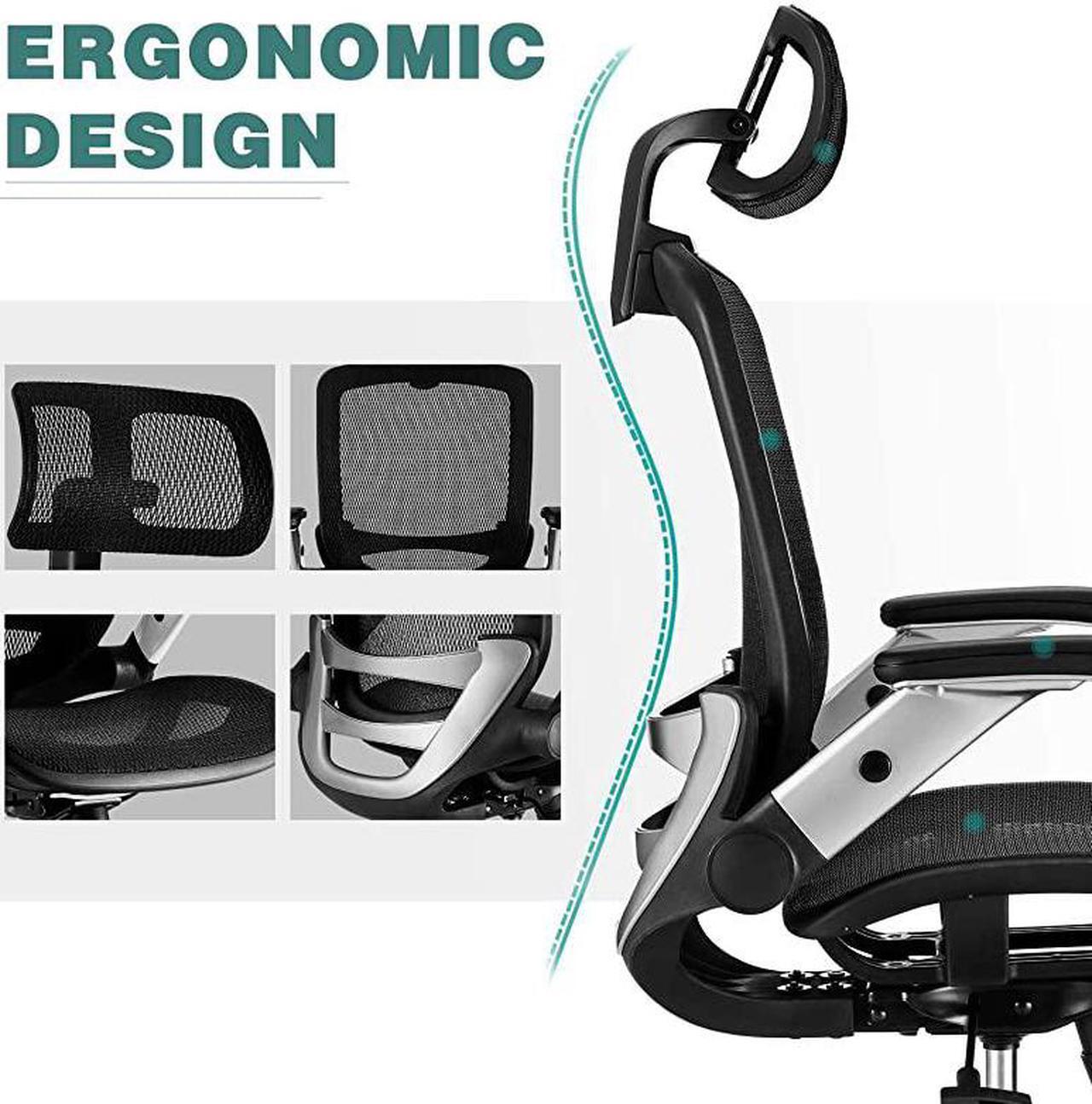 Alt view image 7 of 7 - Ergonomic Mesh Office Chair High Back Desk Chair Adjustable Headrest with FlipUp Arms Tilt Function Lumbar Support and PU Wheels Swivel Computer Task Chair