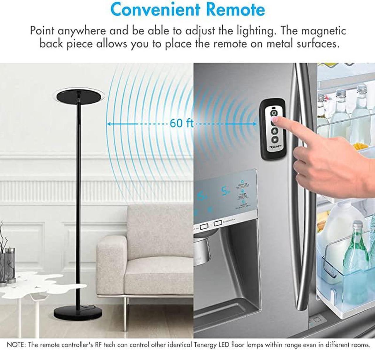 Alt view image 3 of 7 - Torchiere Remote Control Floor Lamp LED Floor lamp 30W 150W Equivalent Standing Lamp with Stepless Touch Dimmer TwoPart TripProof Cable 90° Adjustable Top Warm White Light