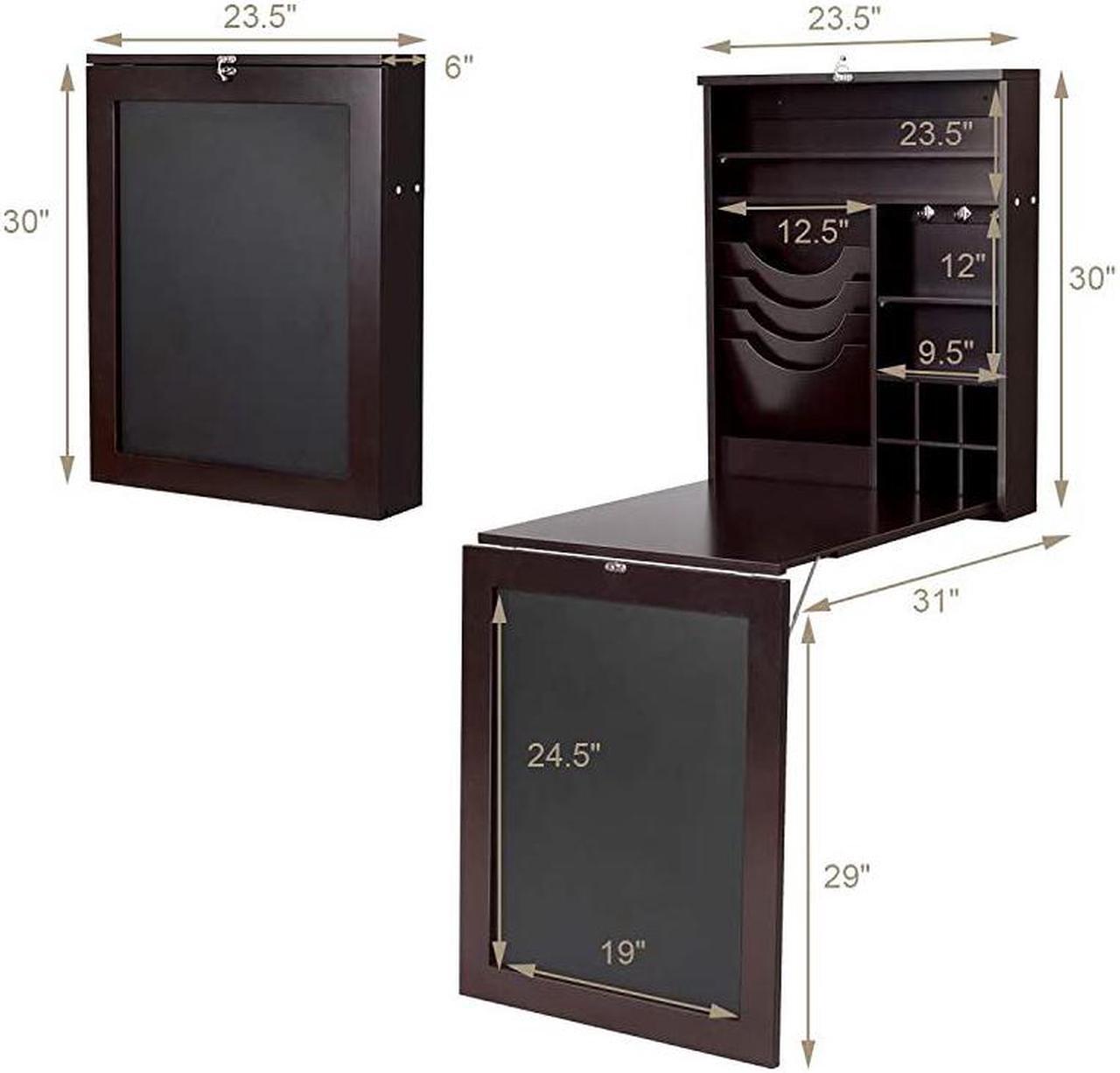 Alt view image 5 of 7 - Wall Mounted Table Fold Out Convertible Desk with Chalkboard MultiFunctional Wall Mounted Laptop Desk Writing Desk Home Office Desk with Large Storage AreaNo Assembly Required