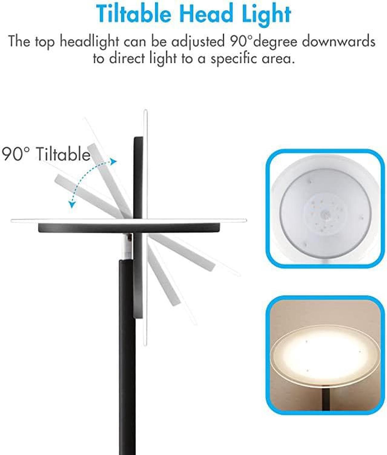 Alt view image 4 of 7 - Torchiere Remote Control Floor Lamp LED Floor lamp 30W 150W Equivalent Standing Lamp with Stepless Touch Dimmer TwoPart TripProof Cable 90° Adjustable Top Warm White Light