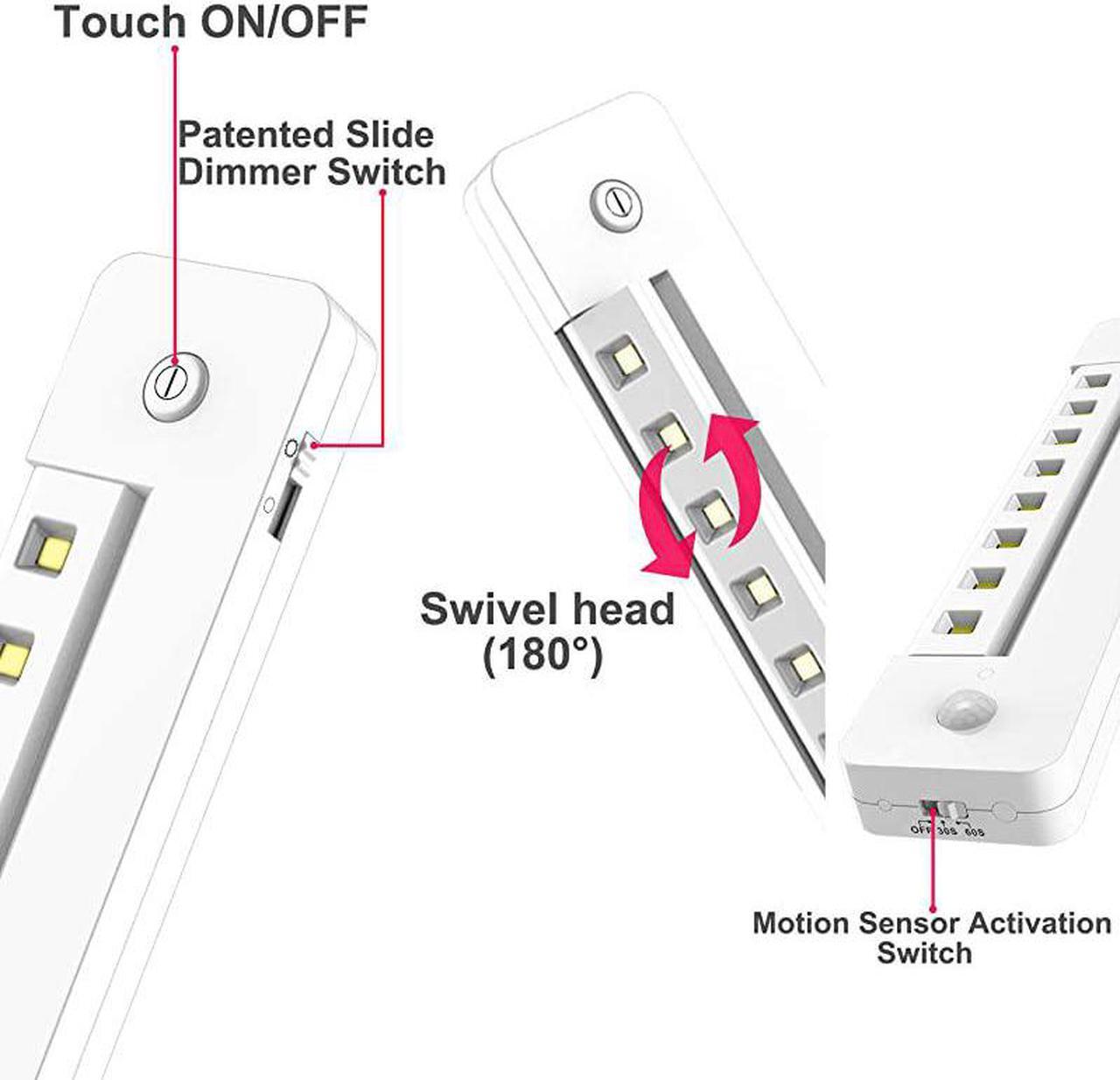 Alt view image 3 of 7 - LED Counter Lights Battery Operated Bright Swivel Closet Light Motion Sensor Under Cabinet Lighting Wireless Shelf Lighting Stick on Bar Light for Pantry Shed Shower Bathroom 10 Inch