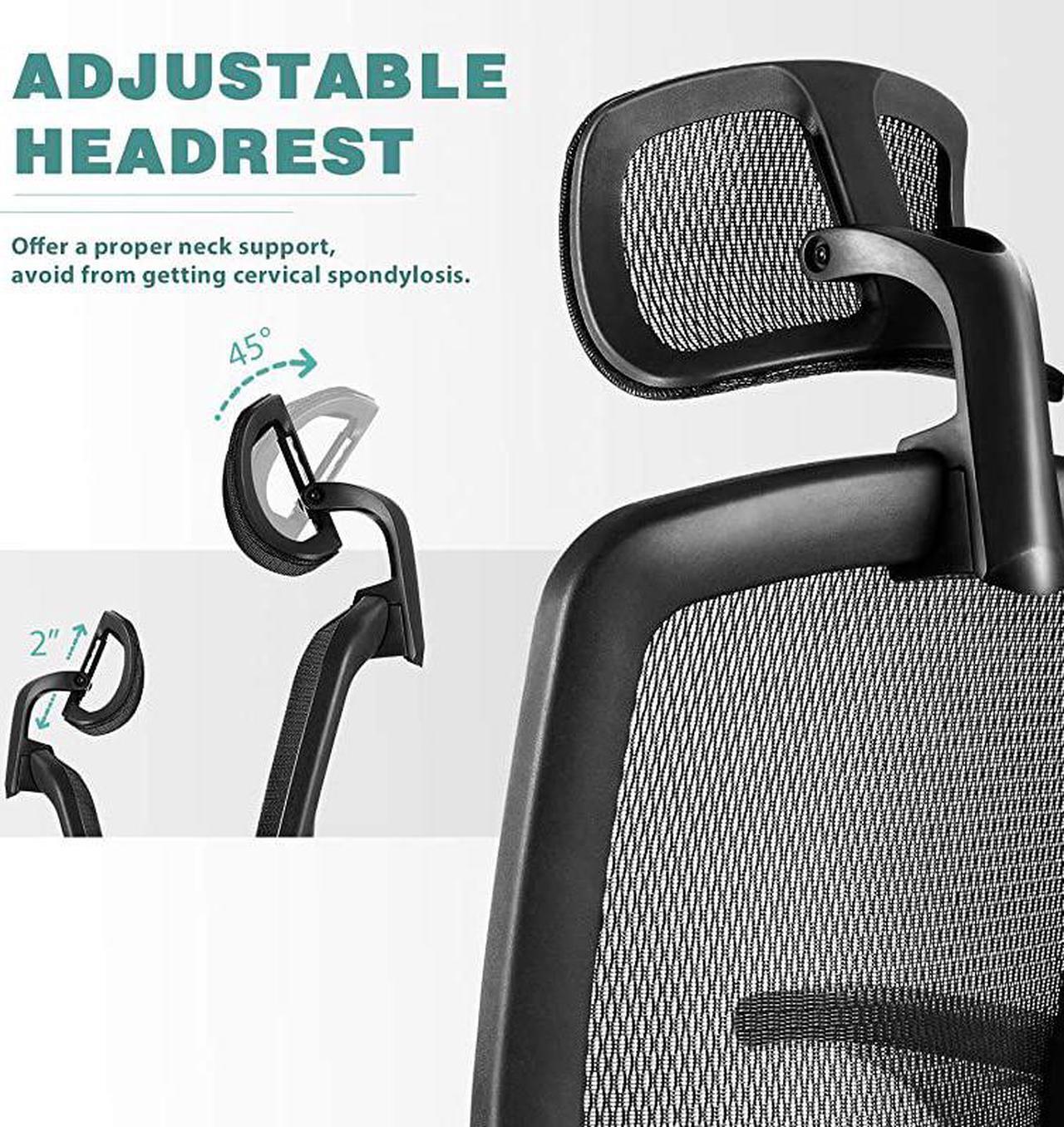 Alt view image 5 of 7 - Ergonomic Mesh Office Chair High Back Desk Chair Adjustable Headrest with FlipUp Arms Tilt Function Lumbar Support and PU Wheels Swivel Computer Task Chair