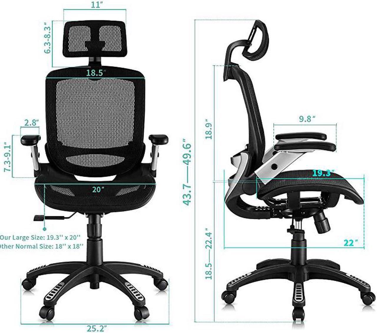 Alt view image 2 of 7 - Ergonomic Mesh Office Chair High Back Desk Chair Adjustable Headrest with FlipUp Arms Tilt Function Lumbar Support and PU Wheels Swivel Computer Task Chair