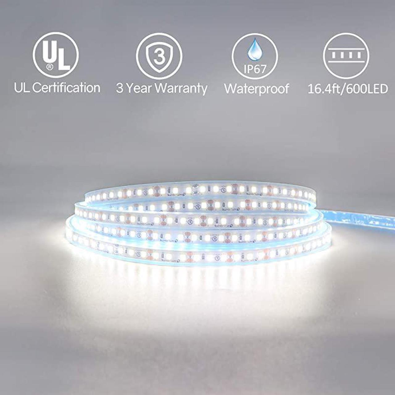 Alt view image 3 of 6 - LED Strip Lights IP67 Waterproof High Density 164ft 5000K Cool White LED Tape Light 600 LEDs 12V DC 5000 Lumens per Roll UL Listed