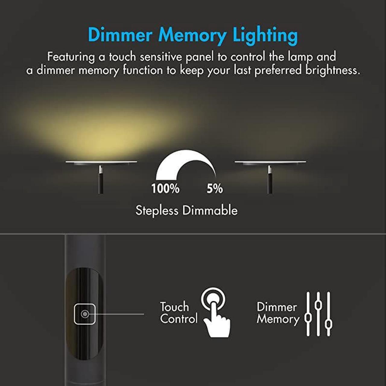 Alt view image 5 of 7 - Torchiere Remote Control Floor Lamp LED Floor lamp 30W 150W Equivalent Standing Lamp with Stepless Touch Dimmer TwoPart TripProof Cable 90° Adjustable Top Warm White Light