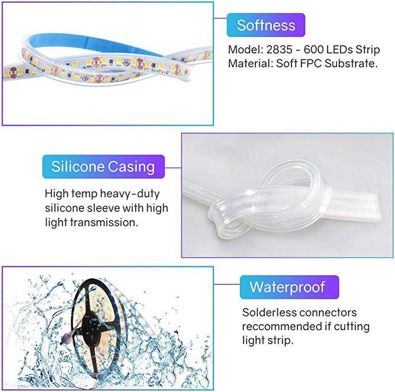 Alt view image 4 of 6 - LED Strip Lights IP67 Waterproof High Density 164ft 5000K Cool White LED Tape Light 600 LEDs 12V DC 5000 Lumens per Roll UL Listed