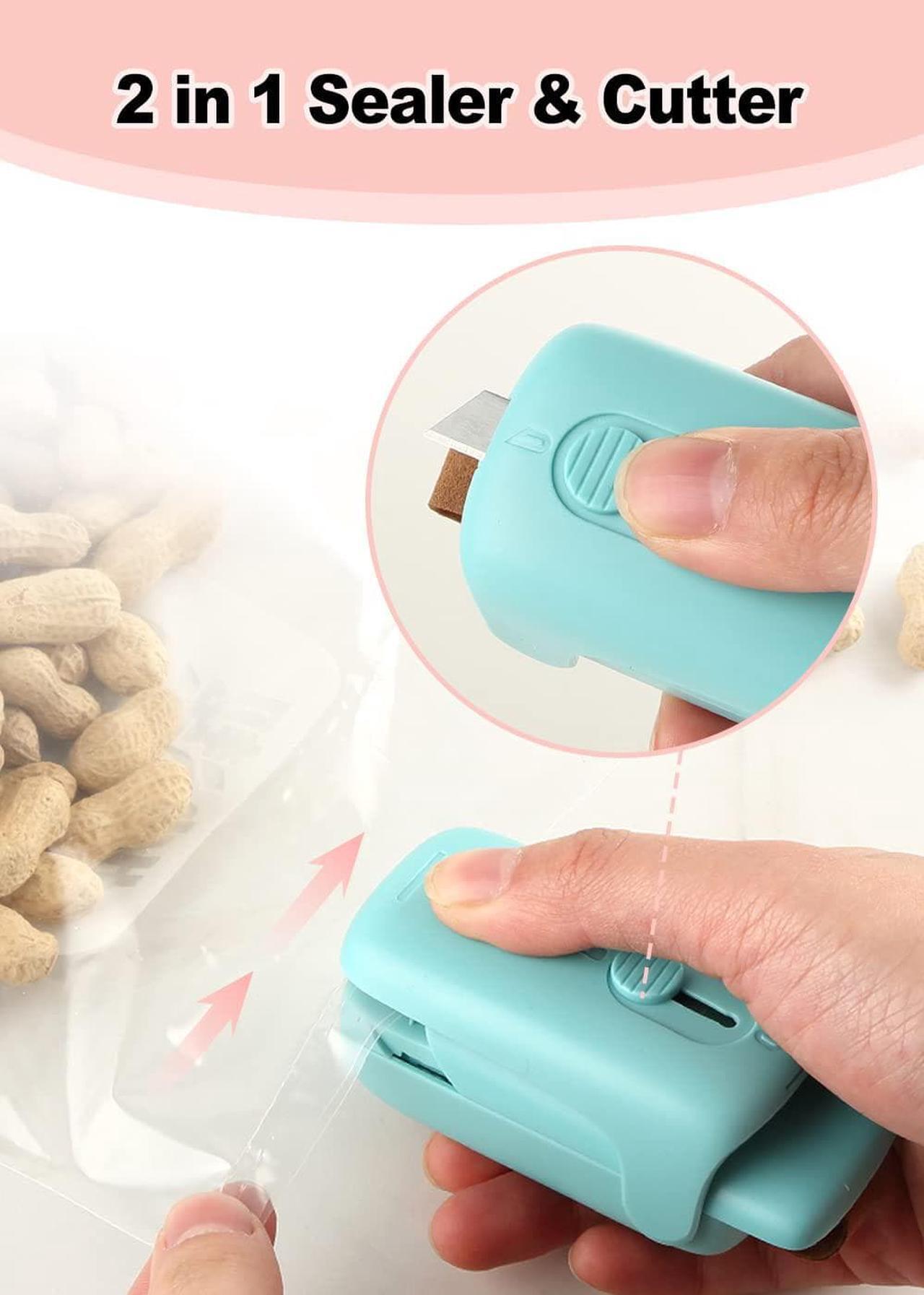 Alt view image 5 of 7 - Mini Bag Sealer,Handheld Heat Vacuum Sealer,Cutter with Lanyard and 2 in 1 Heat Sealer,Portable Bag Resealer Machine for Plastic Bags Food Storage Snacks Freshness (Blue)