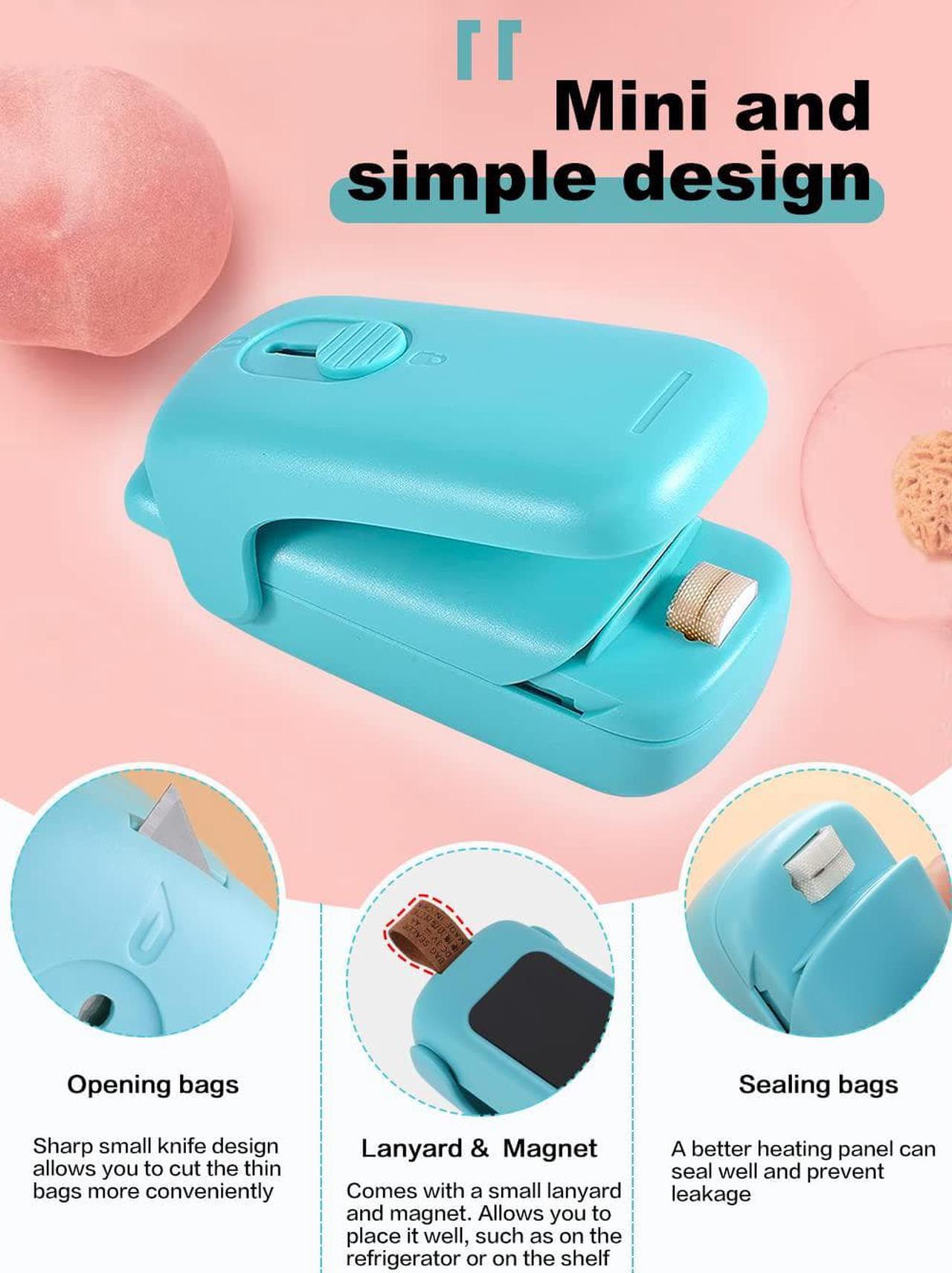 Alt view image 2 of 7 - Mini Bag Sealer,Handheld Heat Vacuum Sealer,Cutter with Lanyard and 2 in 1 Heat Sealer,Portable Bag Resealer Machine for Plastic Bags Food Storage Snacks Freshness (Blue)