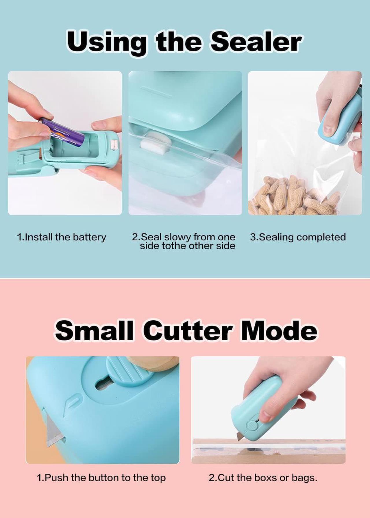 Alt view image 6 of 7 - Mini Bag Sealer,Handheld Heat Vacuum Sealer,Cutter with Lanyard and 2 in 1 Heat Sealer,Portable Bag Resealer Machine for Plastic Bags Food Storage Snacks Freshness (Blue)