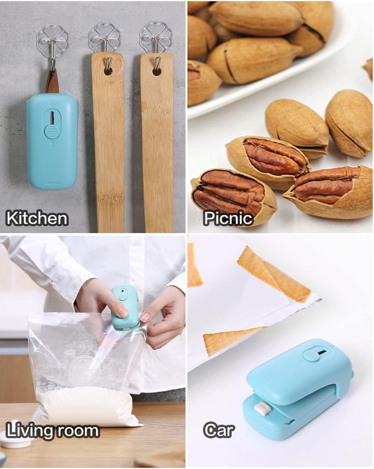 Alt view image 7 of 7 - Mini Bag Sealer,Handheld Heat Vacuum Sealer,Cutter with Lanyard and 2 in 1 Heat Sealer,Portable Bag Resealer Machine for Plastic Bags Food Storage Snacks Freshness (Blue)