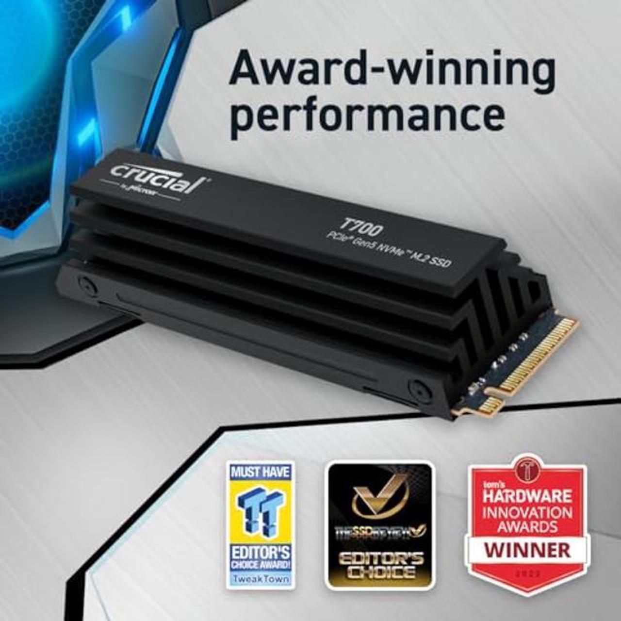 Alt view image 3 of 5 - Crucial T700 1TB Gen5 NVMe M.2 SSD with heatsink - Up to 11,700 MB/s - DirectStorage Enabled - CT1000T700SSD5 - Gaming, Photography, Video Editing & Design - Internal Solid State Drive