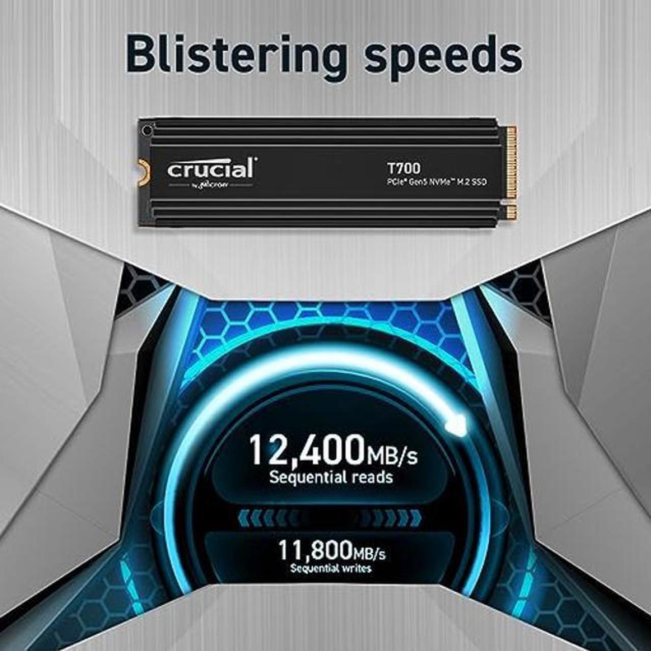 Alt view image 2 of 5 - Crucial T700 1TB Gen5 NVMe M.2 SSD with heatsink - Up to 11,700 MB/s - DirectStorage Enabled - CT1000T700SSD5 - Gaming, Photography, Video Editing & Design - Internal Solid State Drive