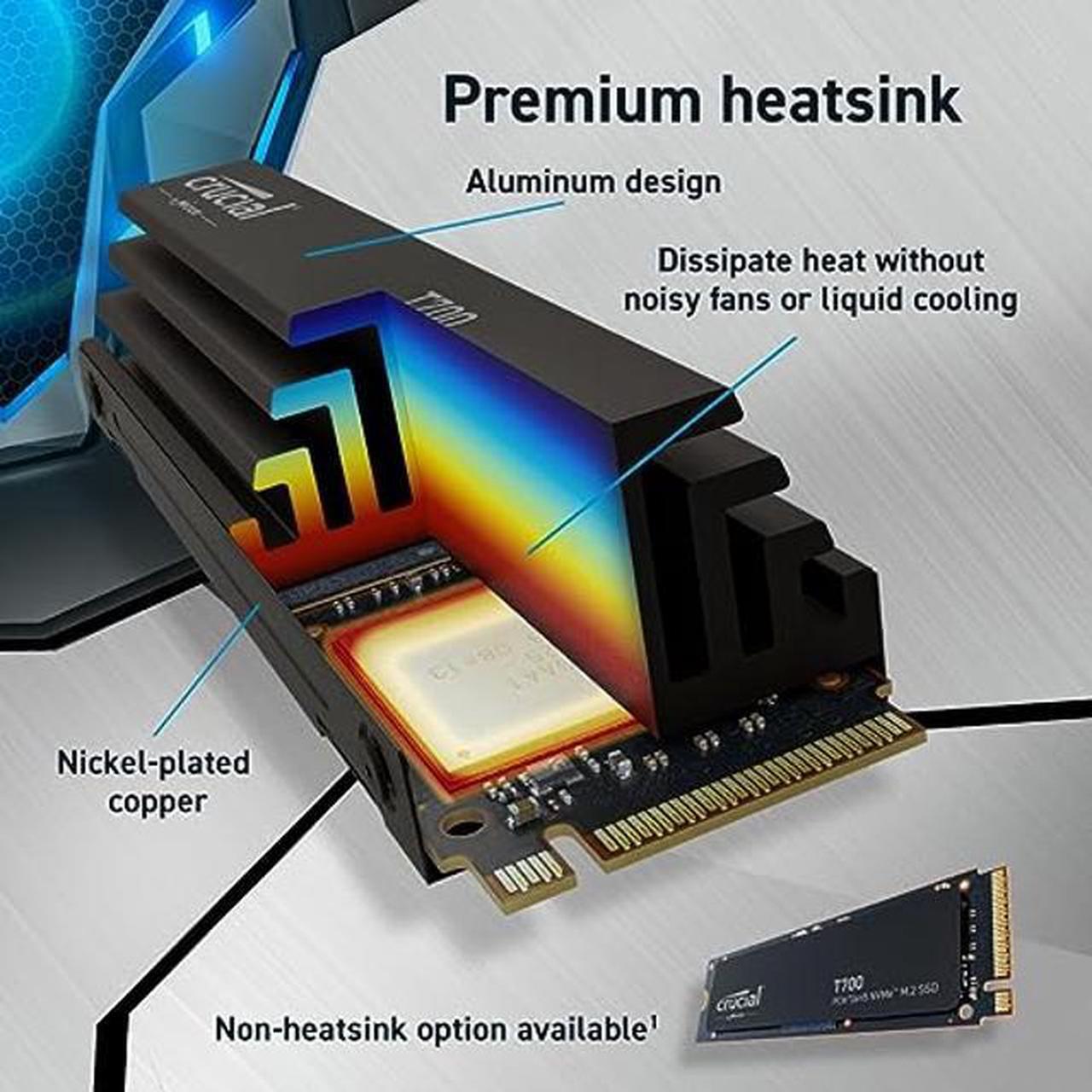 Alt view image 4 of 5 - Crucial T700 1TB Gen5 NVMe M.2 SSD with heatsink - Up to 11,700 MB/s - DirectStorage Enabled - CT1000T700SSD5 - Gaming, Photography, Video Editing & Design - Internal Solid State Drive