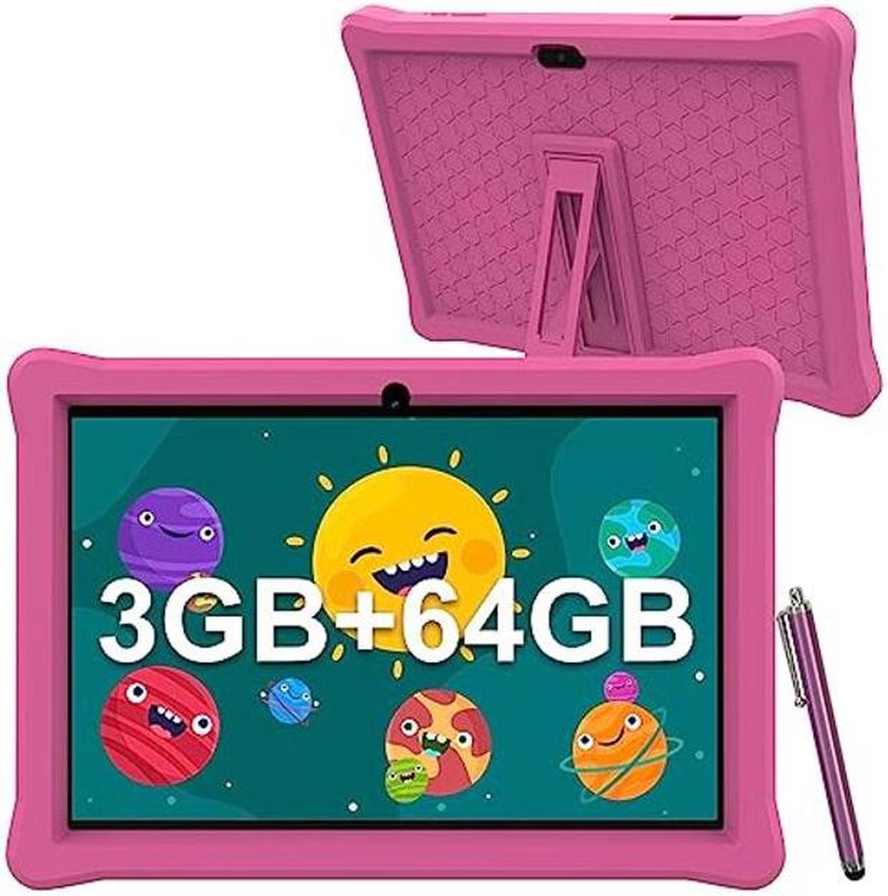 HOTTABLET 10 inch Tablet for Kids 3GB RAM 64GB ROM Kids Tablet, Android 12 Tablet with Case, Toddler Tablet PC WiFi, Parental Control, Dual Camera, Educational Tablets with Silicone Case (Pink)