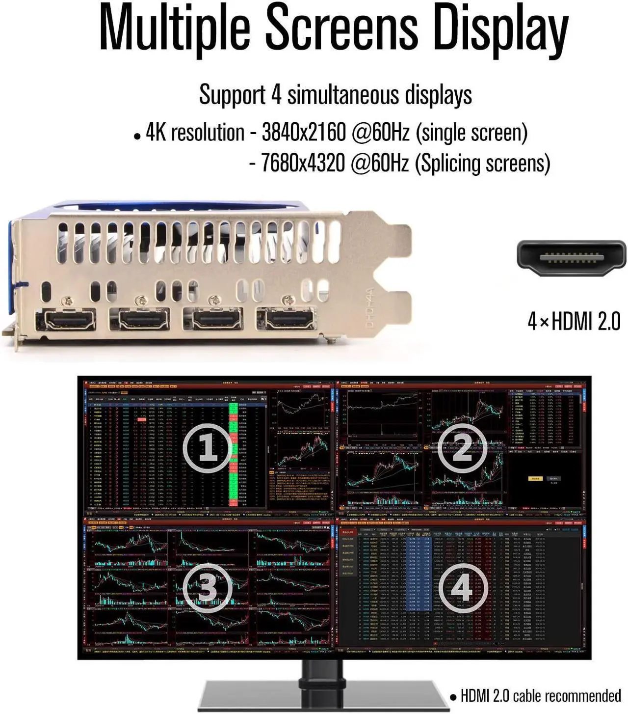 Alt view image 3 of 5 - SRhonyra GTX 1050 Ti 4GB 4HDMI Graphics Card 128-Bit Quad Monitor Video Card GDDR5 for Mulitple Displays, Projection or Video Wall