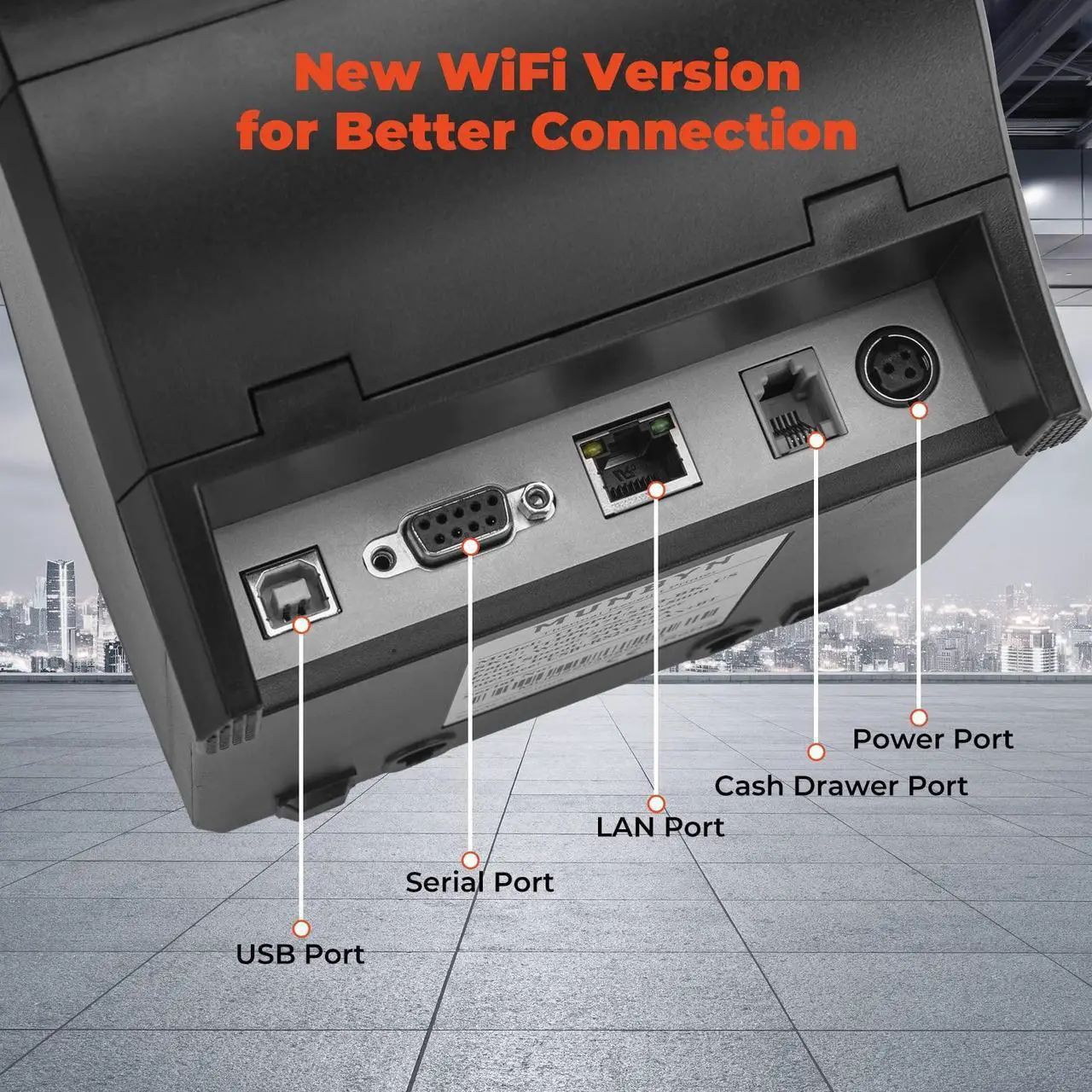 Alt view image 5 of 5 - MUNBYN WiFi Thermal Receipt Printer with USB/LAN/RS232 Port, 80mm POS Printer Works and Black Cash Register Drawer, 16" Wide Cash Drawer