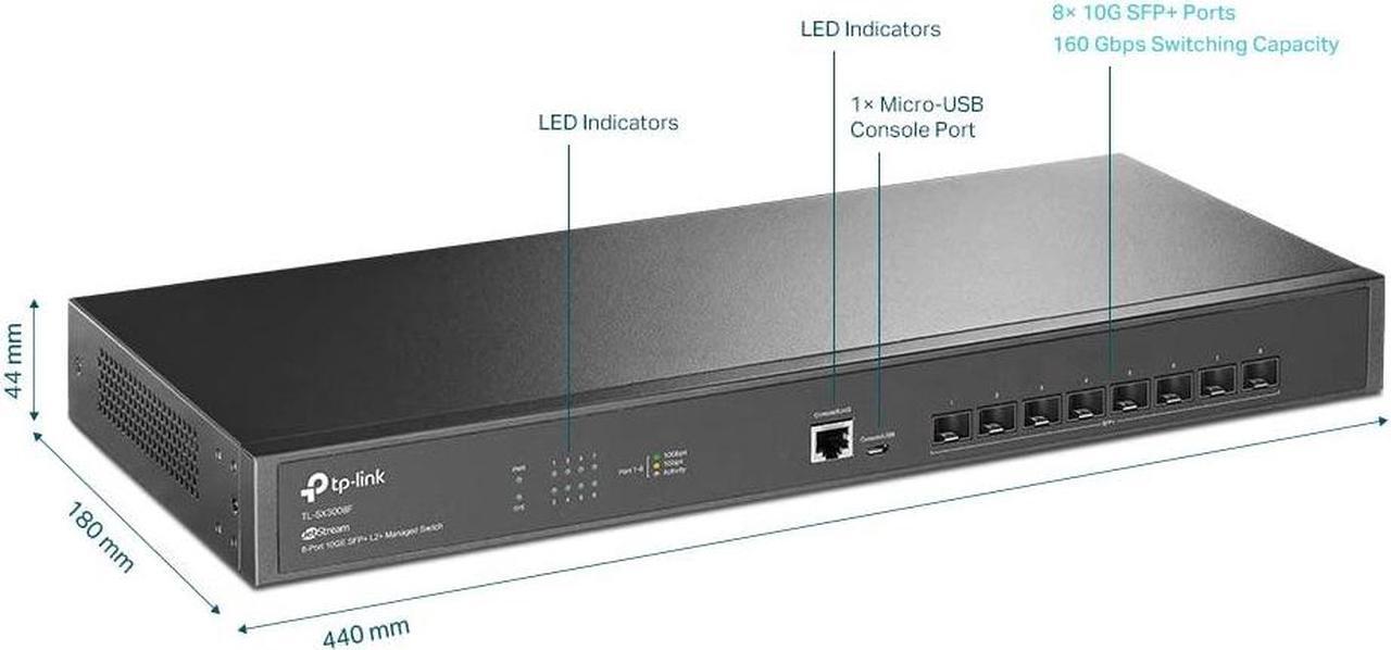 Alt view image 2 of 5 - TP-Link TL-SX3008F | 8 Port 10G SFP+ Enterprise Level Switch | L2+ Smart Managed | Omada SDN Integrated | IPv6 | Static Routing | L2/L3/L4 QoS, IGMP & LAG | 5 Year Manufacturer Warranty