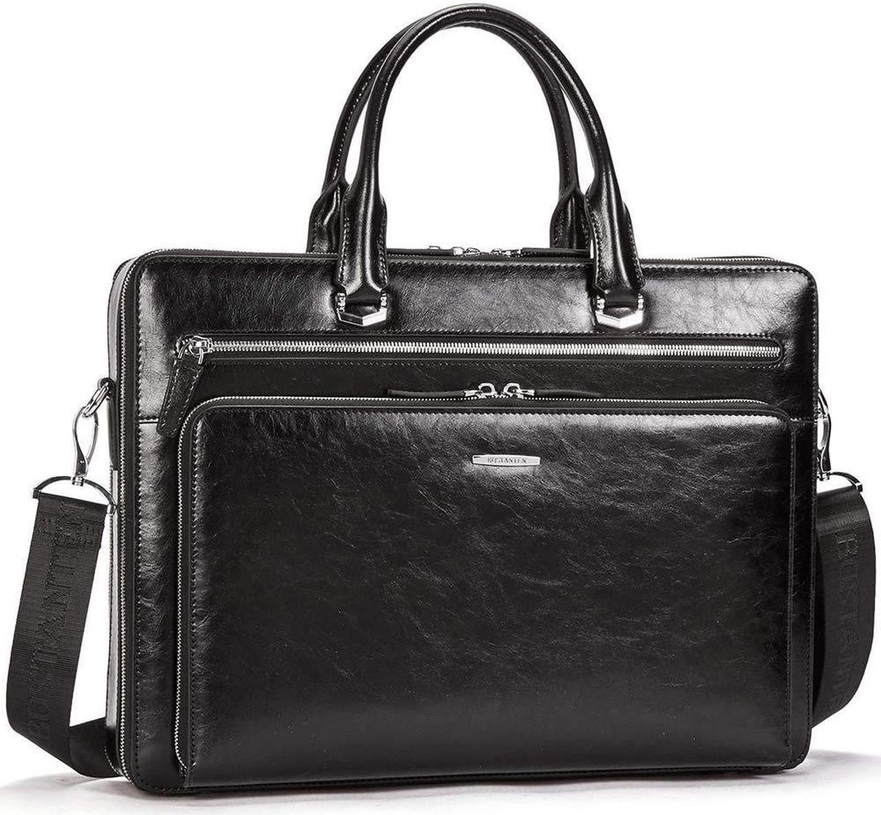 Main image of BOSTANTEN Briefcases for Men Leather Laptop Bag 15.6 inch Computer Messenger Shoulder Slim Bag Buisness Travel Work Case