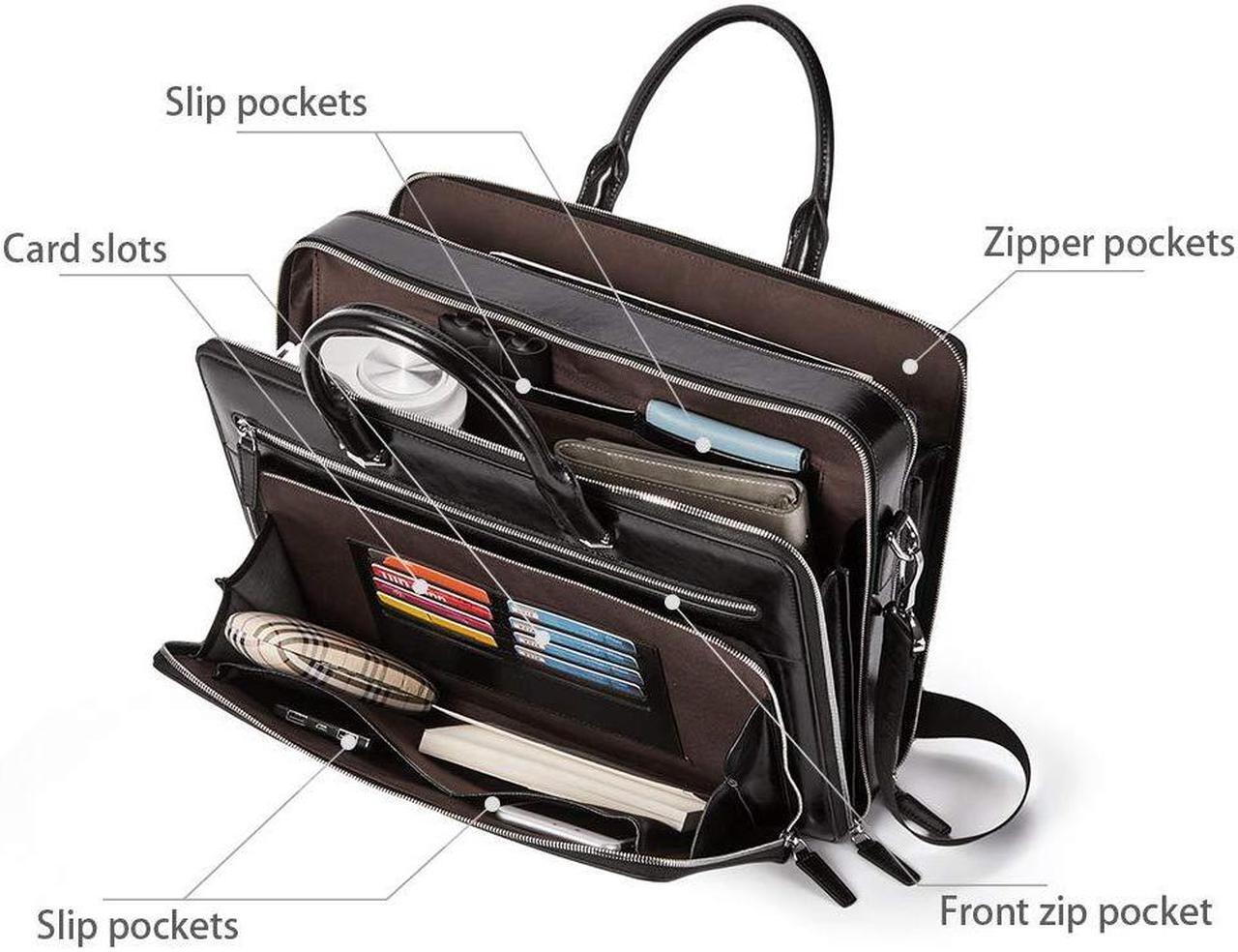 Alt view image 2 of 5 - BOSTANTEN Briefcases for Men Leather Laptop Bag 15.6 inch Computer Messenger Shoulder Slim Bag Buisness Travel Work Case