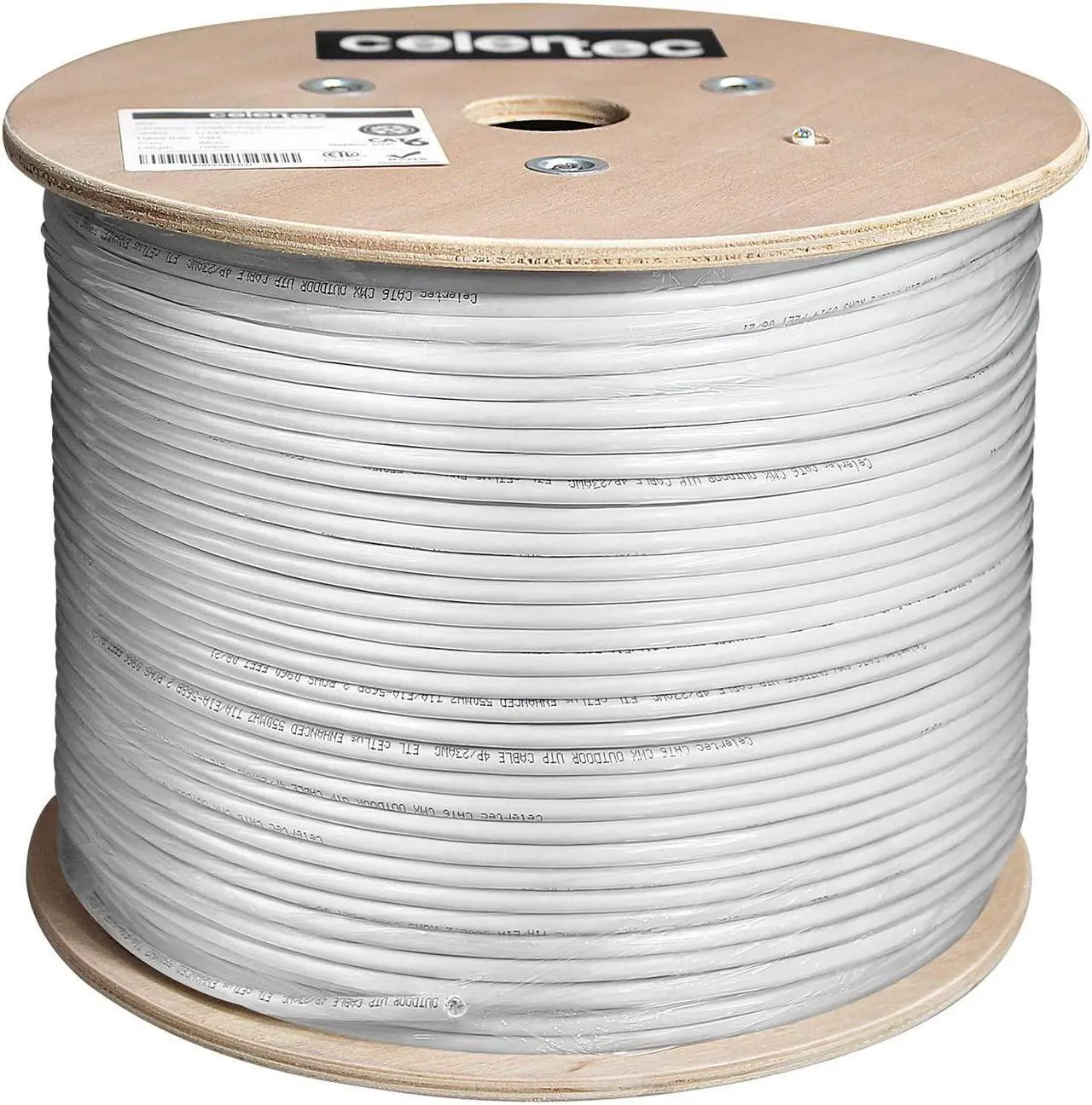 Alt view image 5 of 5 - celertec CAT6 Outdoor Cable, 1000ft, 23AWG Solid Bare Copper, Unshielded Twisted Pair (UTP), UV Resistant, Weatherproof, CMX, ETL Listed, 550MHz, Bulk Ethernet Cable, Wooden Spool- White