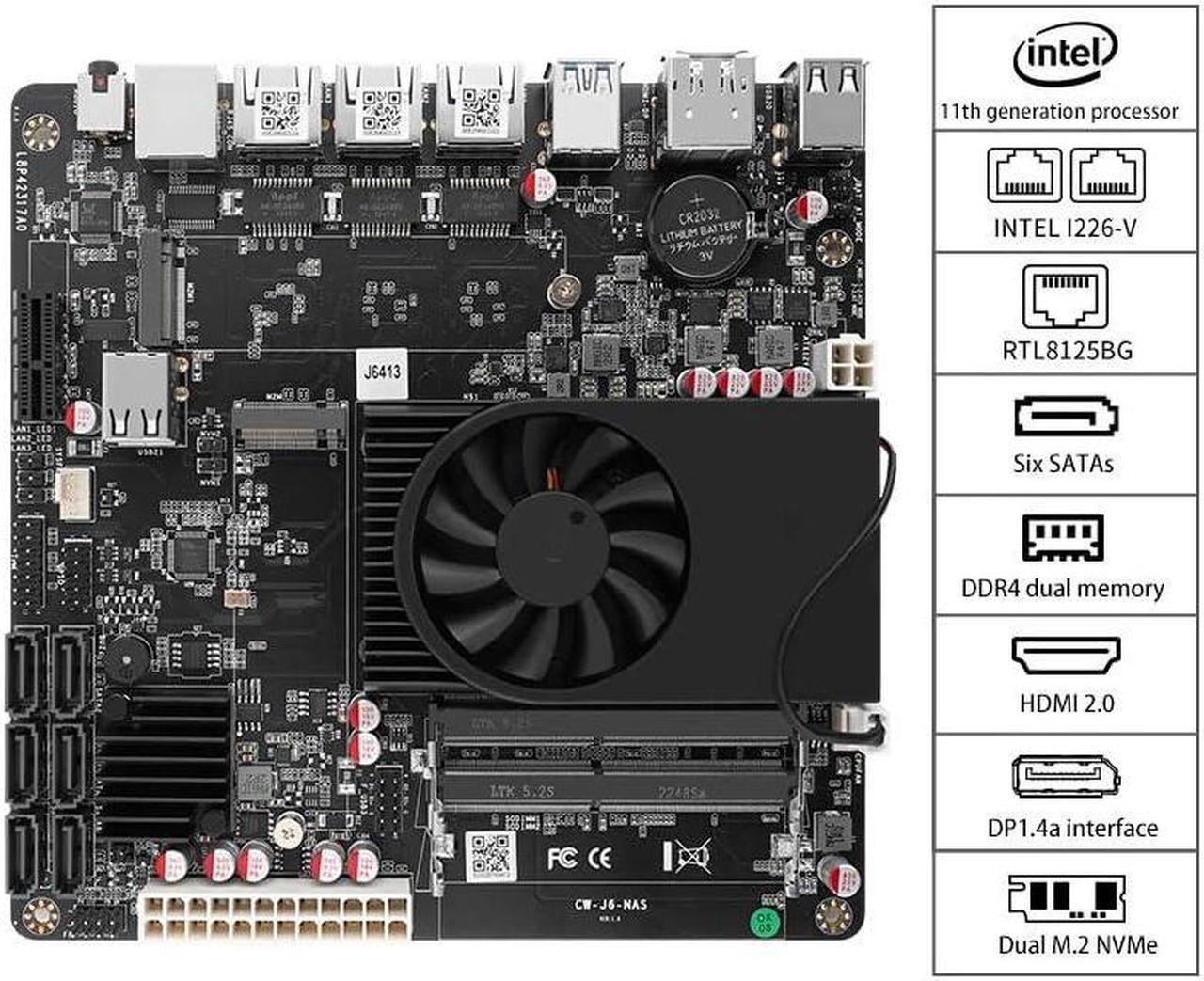 Alt view image 3 of 5 - HKUXZR Celeron J6413 Industrial Motherboard NAS 4 Cores 4 Threads Low Power Processor 2*Intel i226-V 1*RTL8125BG 2.5G Network M.2 Slot 6xSATA DP HDMI 2.0 PCIe*1