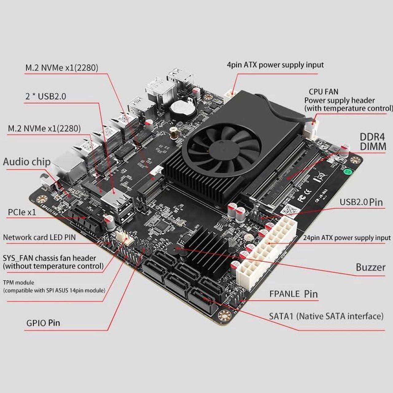 Alt view image 2 of 5 - HKUXZR Celeron J6413 Industrial Motherboard NAS 4 Cores 4 Threads Low Power Processor 2*Intel i226-V 1*RTL8125BG 2.5G Network M.2 Slot 6xSATA DP HDMI 2.0 PCIe*1