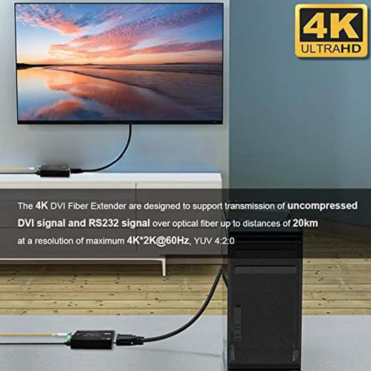 Alt view image 4 of 5 - Steloproad Mini 4K DVI Fiber Extender - DVI to Fiber Converter UHD 4Kx2K DVI Video Optical Transceiver Up to 20km Over Single-Mode Fiber with Backward RS232