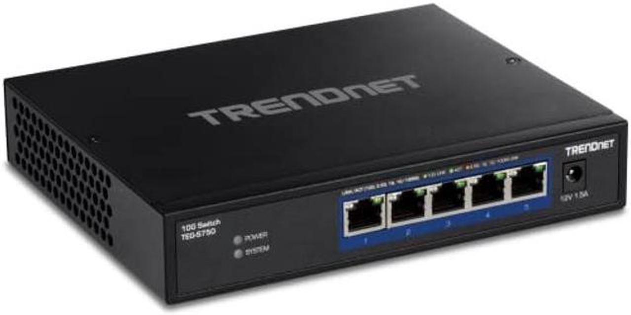 Main image of TRENDnet 5-Port 10G Switch, 5 x 10G RJ-45 Ports, 100Gbps Switching Capacity, Supports 2.5G and 5G-BASE-T Connections, Lifetime Protection, Black, TEG-S750