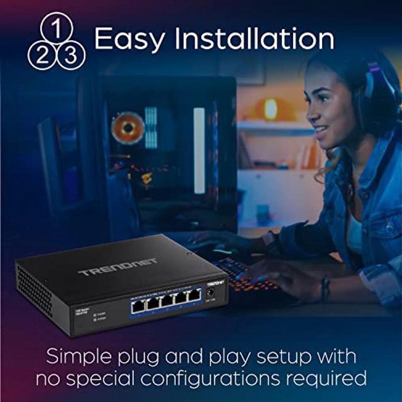 Alt view image 5 of 5 - TRENDnet 5-Port 10G Switch, 5 x 10G RJ-45 Ports, 100Gbps Switching Capacity, Supports 2.5G and 5G-BASE-T Connections, Lifetime Protection, Black, TEG-S750
