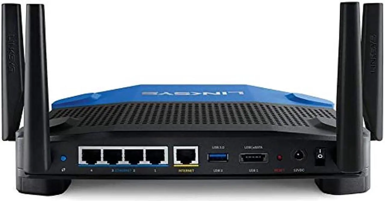 Alt view image 2 of 5 - Linksys WRT3200ACM: AC3200 Dual-Band Gigabit Wi-Fi Router, Beamforming Tri-Stream Wireless Signal, Ethernet Ports, MU-MIMO (Black, Blue)
