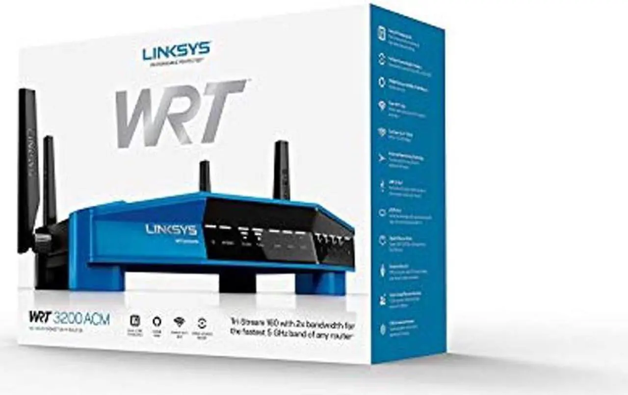 Alt view image 4 of 5 - Linksys WRT3200ACM: AC3200 Dual-Band Gigabit Wi-Fi Router, Beamforming Tri-Stream Wireless Signal, Ethernet Ports, MU-MIMO (Black, Blue)