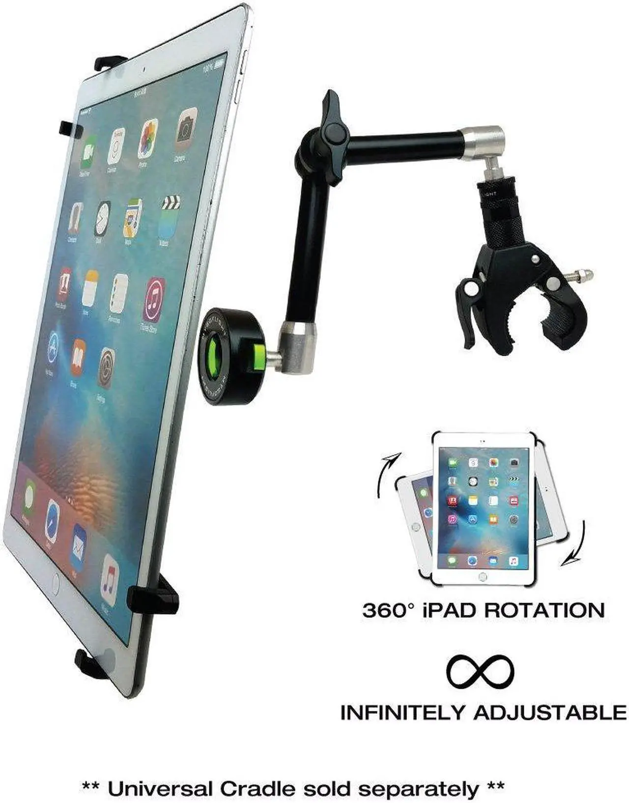 Alt view image 5 of 5 - MYGOFLIGHT Flex Yoke Articulated Arm Sport Mount and Universal Cradle Kit for Any 7"-11" iPad Mini Air Pro Android Tablet PC Airplane Car RV Truck Boat Steering Wheel Dash Mounting