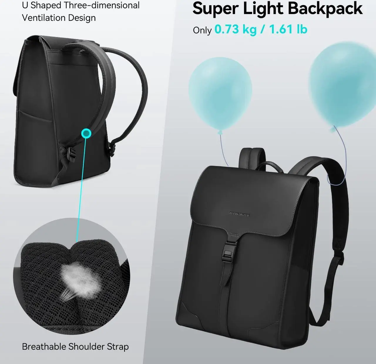 Alt view image 4 of 5 - MARKETRON Slim Laptop Backpack for Men, 15.6 Inch Business Backpack with High Tech Magnetic Snap, Waterproof Fashion Casual Backpack Ideal for Working, Daily Life