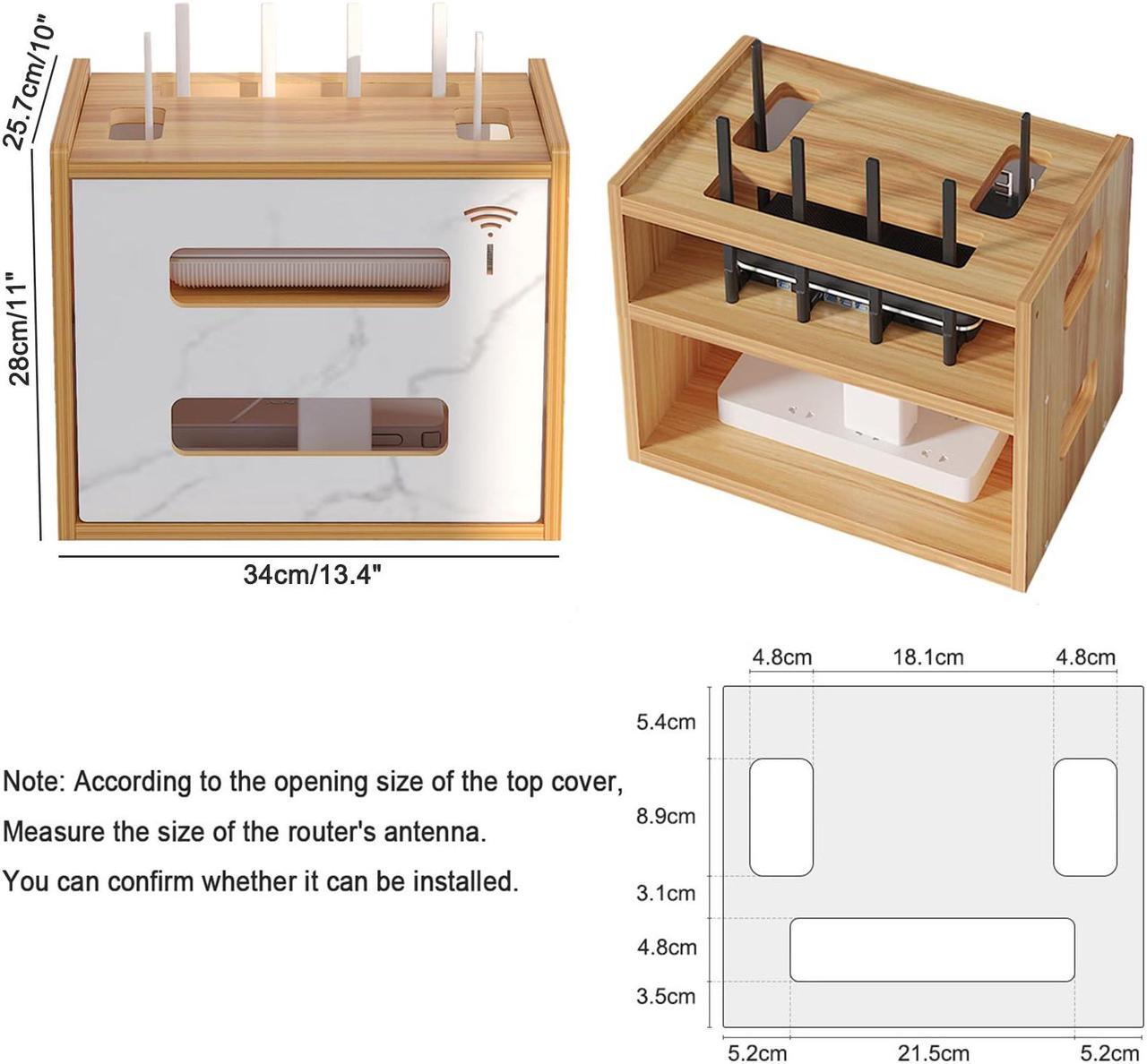 Alt view image 2 of 5 - Wooden WiFi Router Storage Box & Shelf - Modem & Cable Organizer - Power Strip Cable Management Hider - No Assembly Required