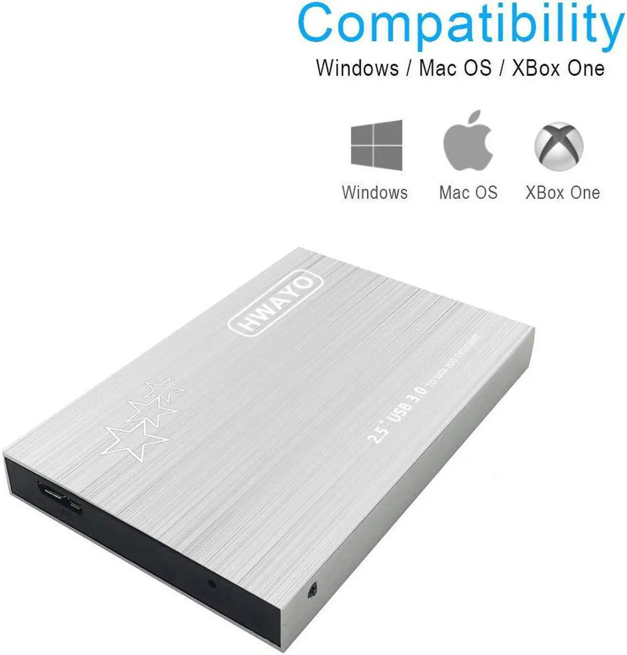 Alt view image 5 of 5 - HWAYO 1TB External Hard Drive Portable 2.5'' Ultra Slim HDD Storage USB 3.0 for PC, Laptop, Mac, Chromebook, Xbox One (Silver)