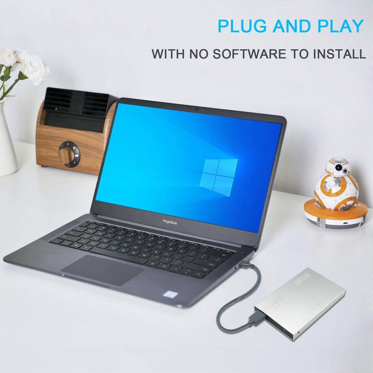 Alt view image 4 of 5 - HWAYO 1TB External Hard Drive Portable 2.5'' Ultra Slim HDD Storage USB 3.0 for PC, Laptop, Mac, Chromebook, Xbox One (Silver)