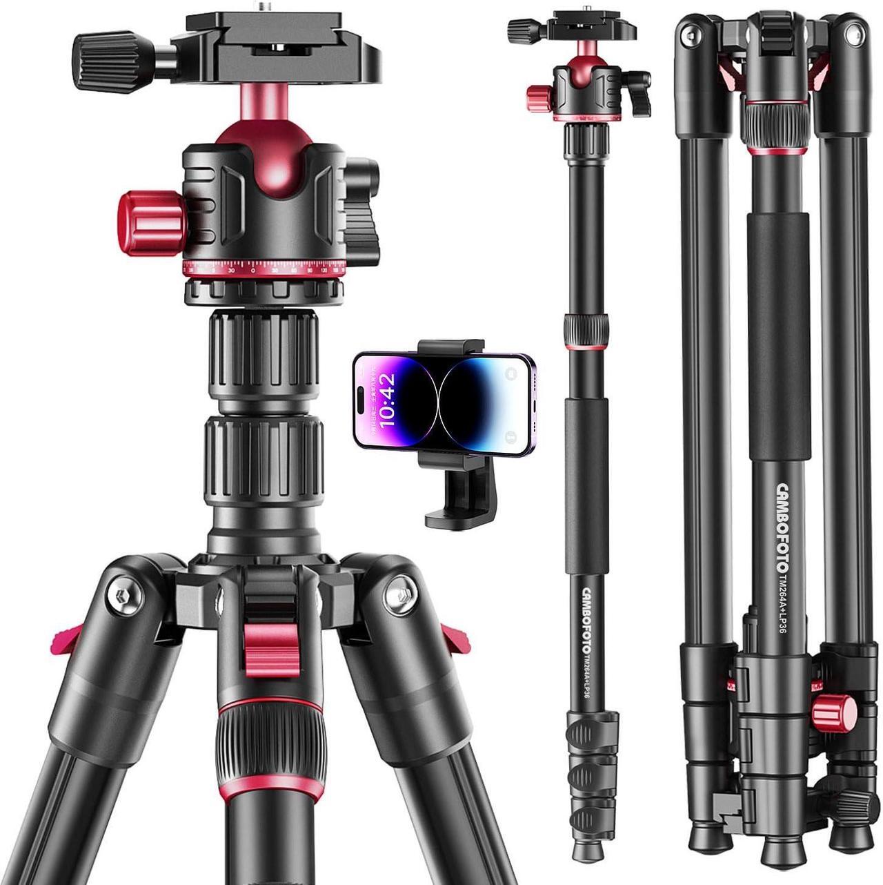 Main image of CAMBOFOTO 80" DSLR-Camera-Tripod, Photography 360 Ball Head Professional Aluminum Tripod & Monopod with Carry Bag Compatible with Canon Nikon Binoculars Laser Telescope (Weight 3.35 Lbs, 15Lbs Load)