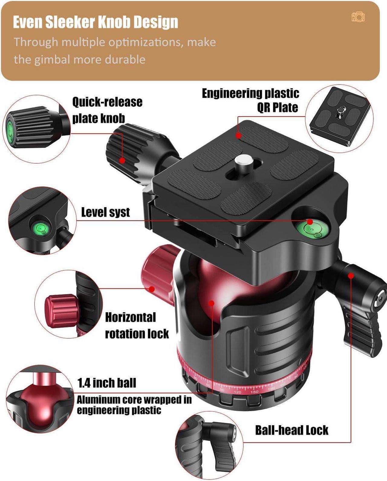 Alt view image 4 of 5 - CAMBOFOTO 80" DSLR-Camera-Tripod, Photography 360 Ball Head Professional Aluminum Tripod & Monopod with Carry Bag Compatible with Canon Nikon Binoculars Laser Telescope (Weight 3.35 Lbs, 15Lbs Load)