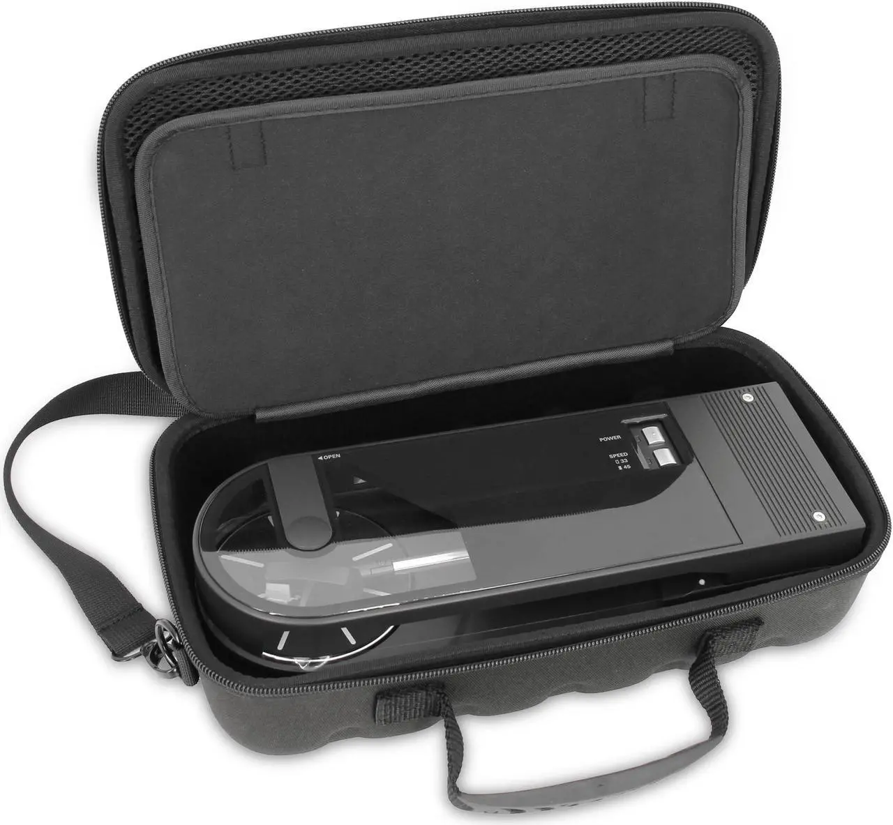 Main image of CASEMATIX Travel Case Compatible with Audio-technica AT-SB727 Portable Turntable Sound Burger Vinyl Record Player - Includes Carry Case Only with Handle and Shoulder Strap, Black