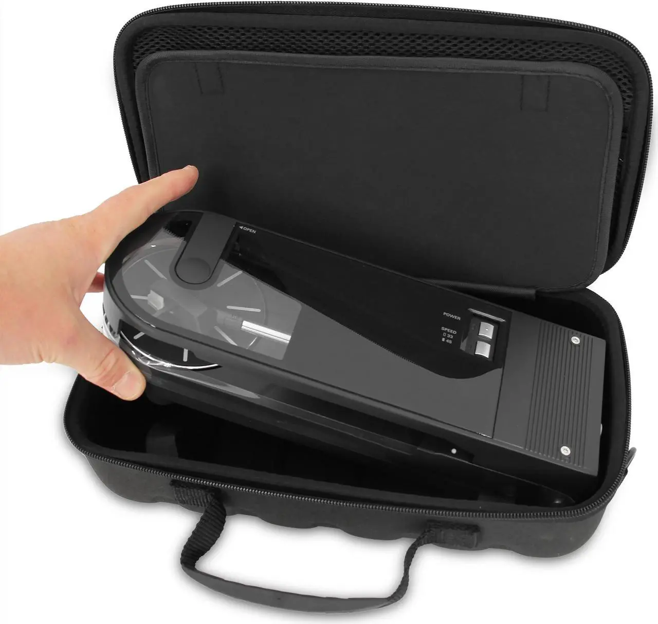 Alt view image 3 of 5 - CASEMATIX Travel Case Compatible with Audio-technica AT-SB727 Portable Turntable Sound Burger Vinyl Record Player - Includes Carry Case Only with Handle and Shoulder Strap, Black