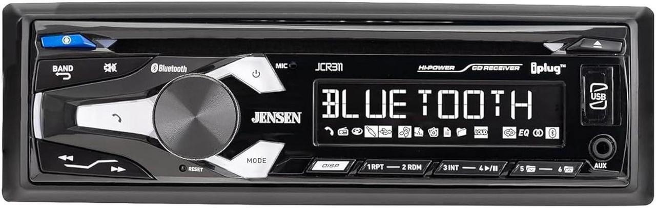 Main image of Jensen JCR311 10 Character LCD Single DIN Car Stereo Radio CD Player Push to Talk Assistant Bluetooth Hands Free Calling & Music Streaming AM/FM Radio USB Playback & Charging